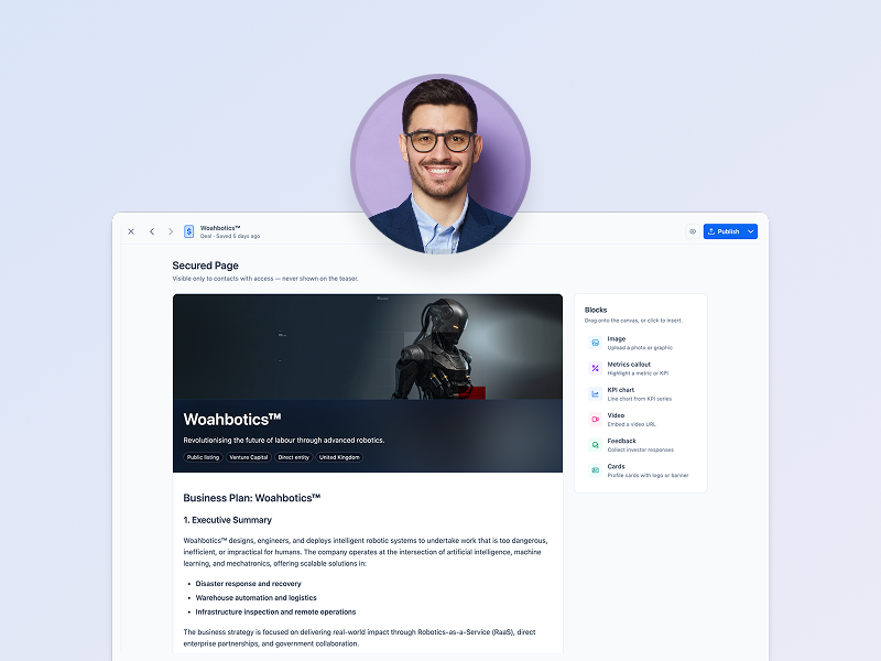 A secured deal page for contacts with access