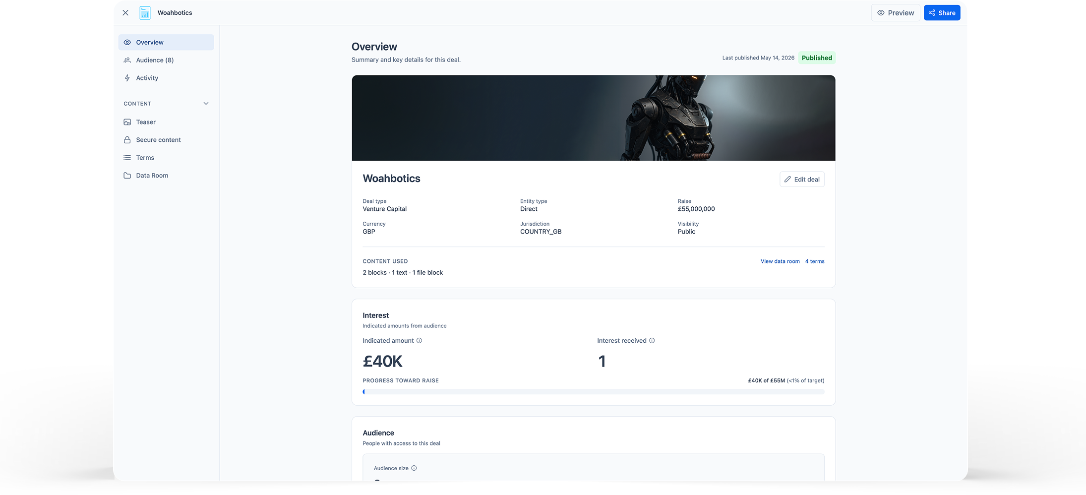 A deal overview in FlowwOS